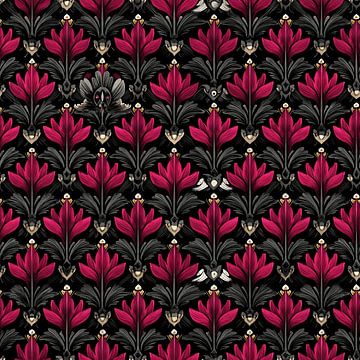 Gothisch Roze Bloemen Patroon | Muur Behang van Karina Brouwer