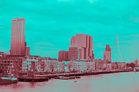 Rotterdam - Erasmusbrug en omgeving - in rood - groene tinten van Ineke Duijzer thumbnail