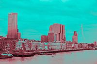 Rotterdam - Erasmusbrug en omgeving - in rood - groene tinten