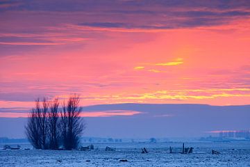 Winterlandschap bij zonsondergang