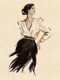 Fashionista – Modeillustration „Strichzeichnung in Schwarz und Gelb“ von MadameRuiz von MadameRuiz