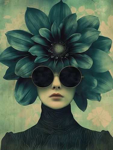 Mystérieux portrait floral en nuances de bleu