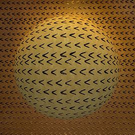 Geometric symmetry. Round ball in olive green. Op-art. by Alie Ekkelenkamp