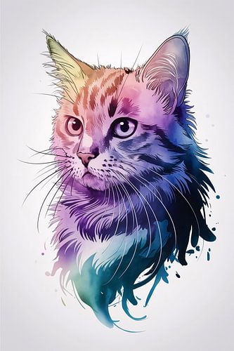 Kleurrijke kat in aquarelstijl