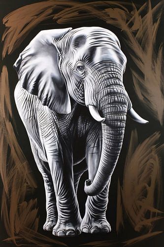 Portrait réaliste d'un éléphant en noir et blanc