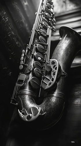 Muziekinstrument in zwart-wit