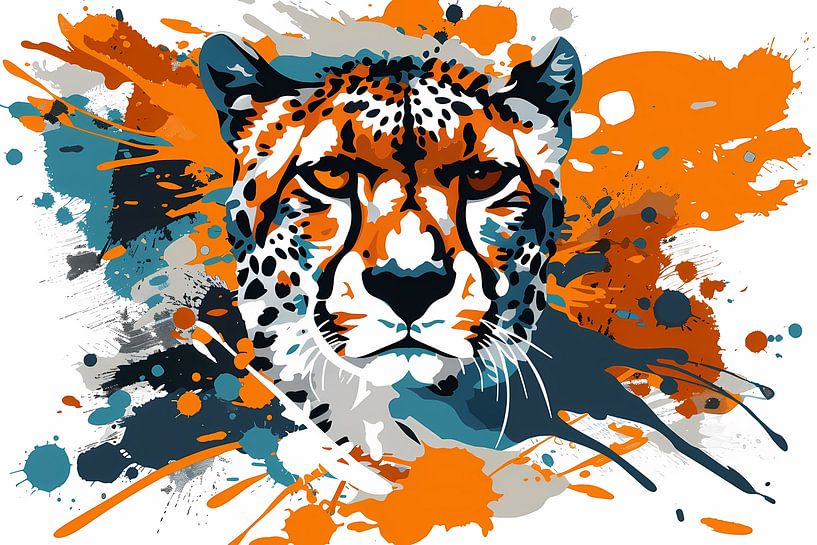 Dynamische abstrakte Gepard Malerei drucken von Art & Soul Creations
