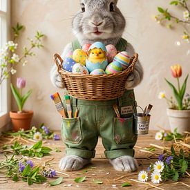 Easter Bunny with a basket full of eggs and a chick by But First Framing