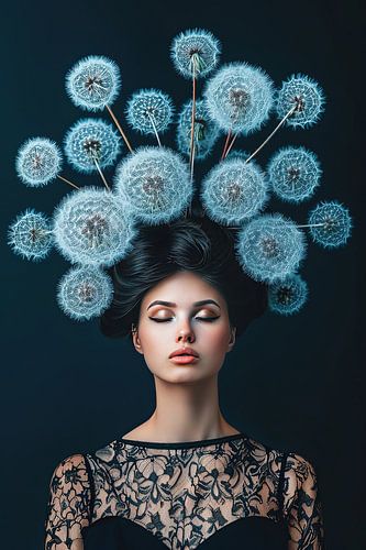 vrouw met hoofd in de wolken