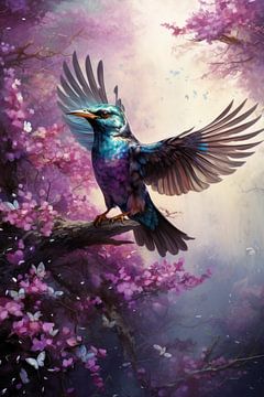 Oiseau tropical en violet et bleu sur New Future Art Gallery