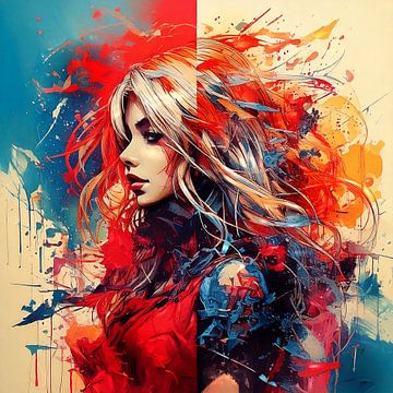 Blauw-Rood - Split Lady van Günter Puschmann