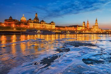 Dresden's oevers van de Elbe in de winter