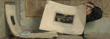 Anna blättert in einer Mappe mit Druckgrafiken, Laura Theresa Alma Tadema