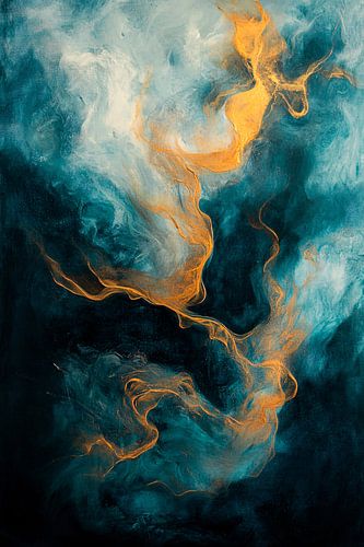 Abstract kunstwerk met blauw en goud