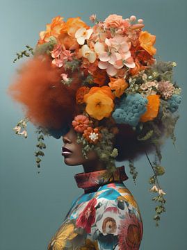 Femme avec des fleurs colorées sur Artsy