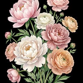 Romantisches Blumenbouquet auf Schwarz von Max Steinwald