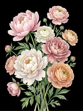 Romantisches Blumenbouquet auf Schwarz von Max Steinwald