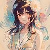 Anime portret vrouw met zwarte haren van Emiel de Lange