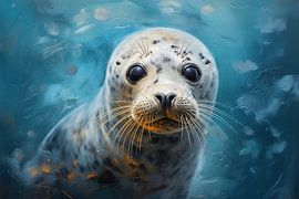 Robbenmalerei Blau | Ruhige Robbe von ARTEO Gemälde