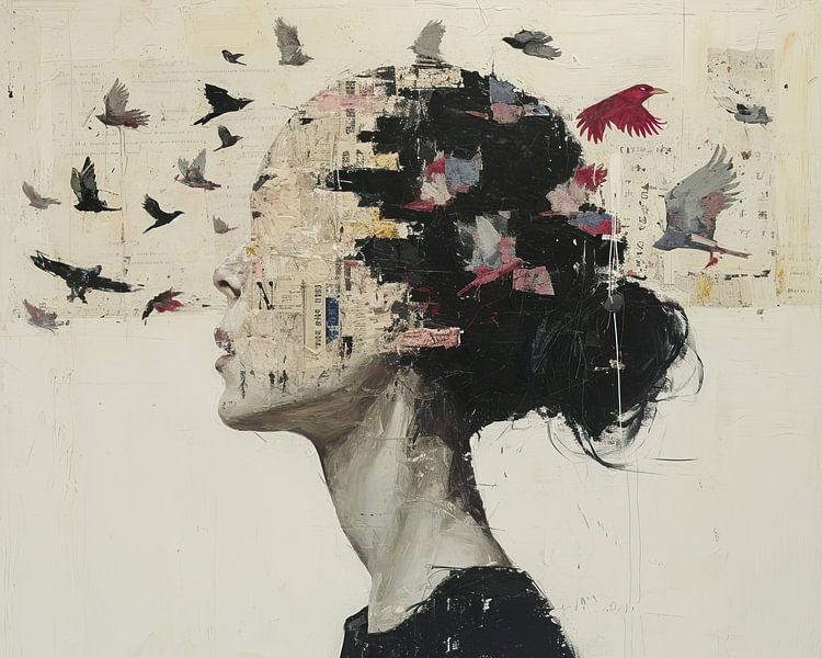 Woman With Birds | Abstract Portrait by Art Whims