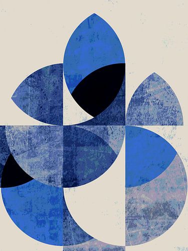 Scandinavische Retro tuin Blauw op Beige