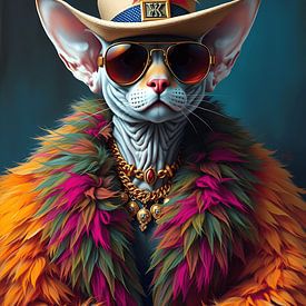 Surrial portrait of a Sphynx Naked Cat by Jolique Arte