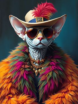 Surrial portrait of a Sphynx Naked Cat by Jolique Arte