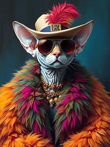 Surrial portrait of a Sphynx Naked Cat by Jolique Arte