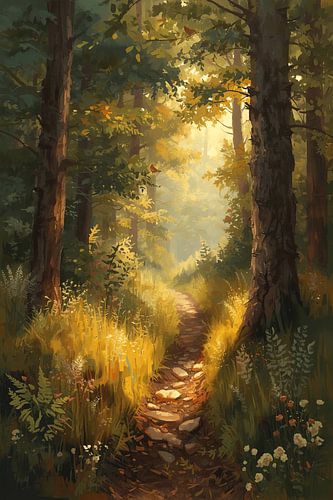 Light trail through the blossoming forest