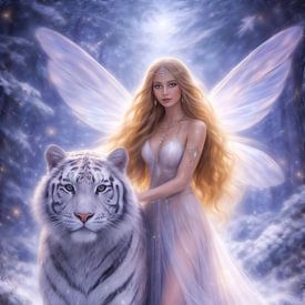 Deva und der weiße Tiger im Schnee von Ivonne Fuhren-van de Kerkhof