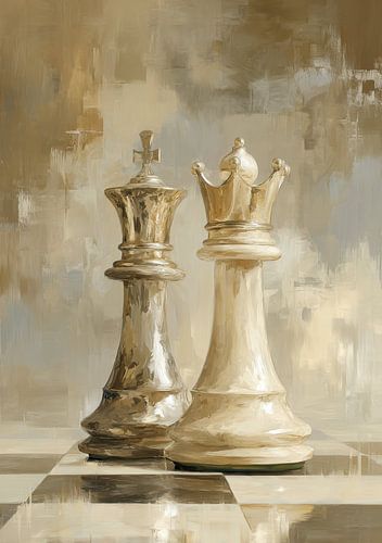 Chess pieces: King and queen on chessboard by Niklas Maximilian