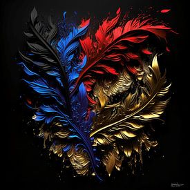 Abstract in gold red and blue. by Gelissen Artworks