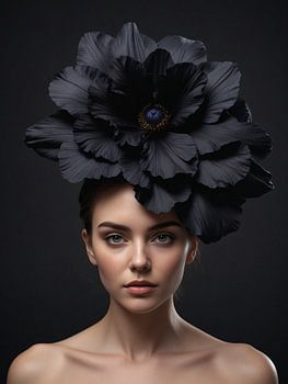 jolie femme portant un chapeau noir avec une fleur foncée