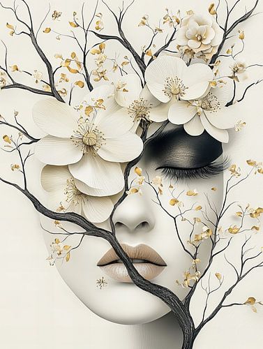 Wunderschöne Frau mit weißen Blüten