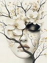 Mooie vrouw met witte bloesems van Amanda Moore thumbnail