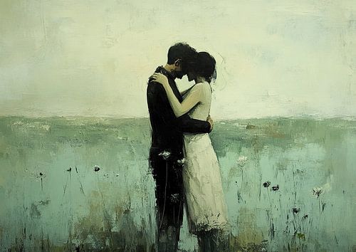 Liefdespaar | Groen Wit Impressionisme