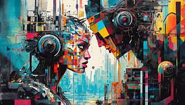 Vrouwengezicht en robots