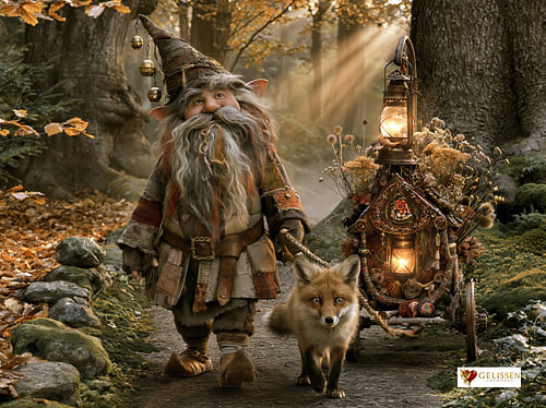 Gnome mit Fuchs im Wald von Gelissen Artworks