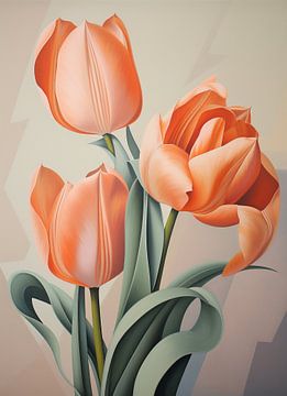 Lachsrosa Tulpenwelt von Abstraktes Gemälde