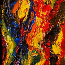 Abstract oil painting, Yellow, Red, Blue, Black, Orange by BowiScapes abstract and digital art