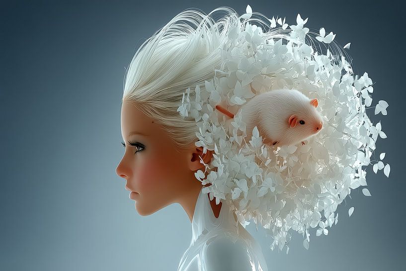 surrealistisch portret vrouw met witte muis van Egon Zitter