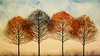 Watercolor painting of trees in a row