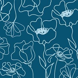 Scandinavian Flower Market Blue Green by Mad Dog Art