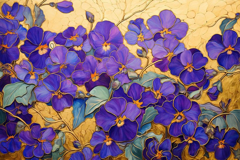 Vergulde Flora van Abstract Schilderij