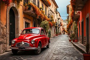 Rode oude auto in een Italiaanse straat van Animaflora PicsStock
