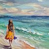 ai gegenereerd schilderij van een meisje dat naar het strand loopt van ChrisWillemsen