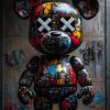 Un ours graffiti audacieux avec des yeux en X pour attirer l'attention. sur Digitale Schilderijen