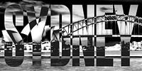 Sydney Opera House Harbour Bridge black white