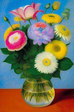 Bloemen in een vaasje, digital painting van Mariëlle Knops, Digital Art