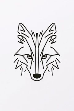 Dessin au trait abstrait minimaliste sur le renard sur De Muurdecoratie